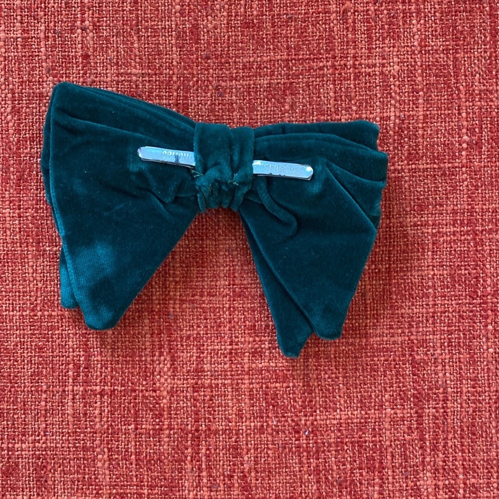 VTG 70’s Dark Emerald Green Velvet Clip on Bow-tie - Picture 3 of 10